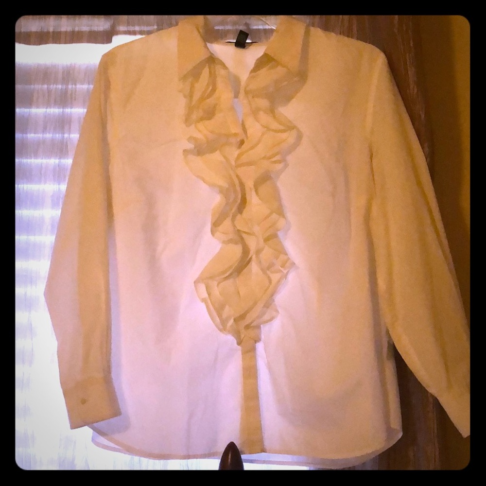 Ralph Lauren Plus White Ruffle BD Sz.2X *LIKE NEW*